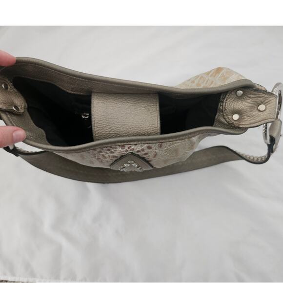 Raviani Multicolor Croc Embossed Leather Fleur De Lis Rhinestone Bucket Bag Stud - Picture 10 of 11